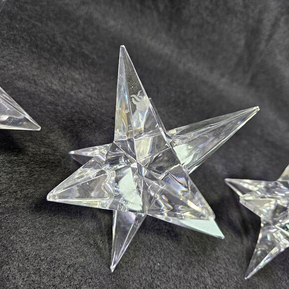 VTG Rosenthal Crystal Star Candlestick Set (3) 90s Candle Holder MCM Heavy Glass - Picture 8 of 16